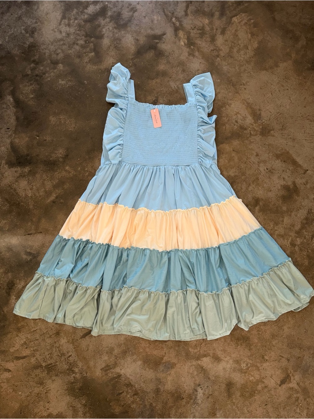 NWT Marie Nicole 4XL Blue Colorblock Tiered Ruffle Maxi Dress Smocked